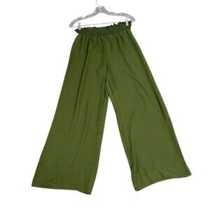 Evolutionary Green Boho Wide Leg Pants Elastic Smocked Waistband Flowy Lounge M